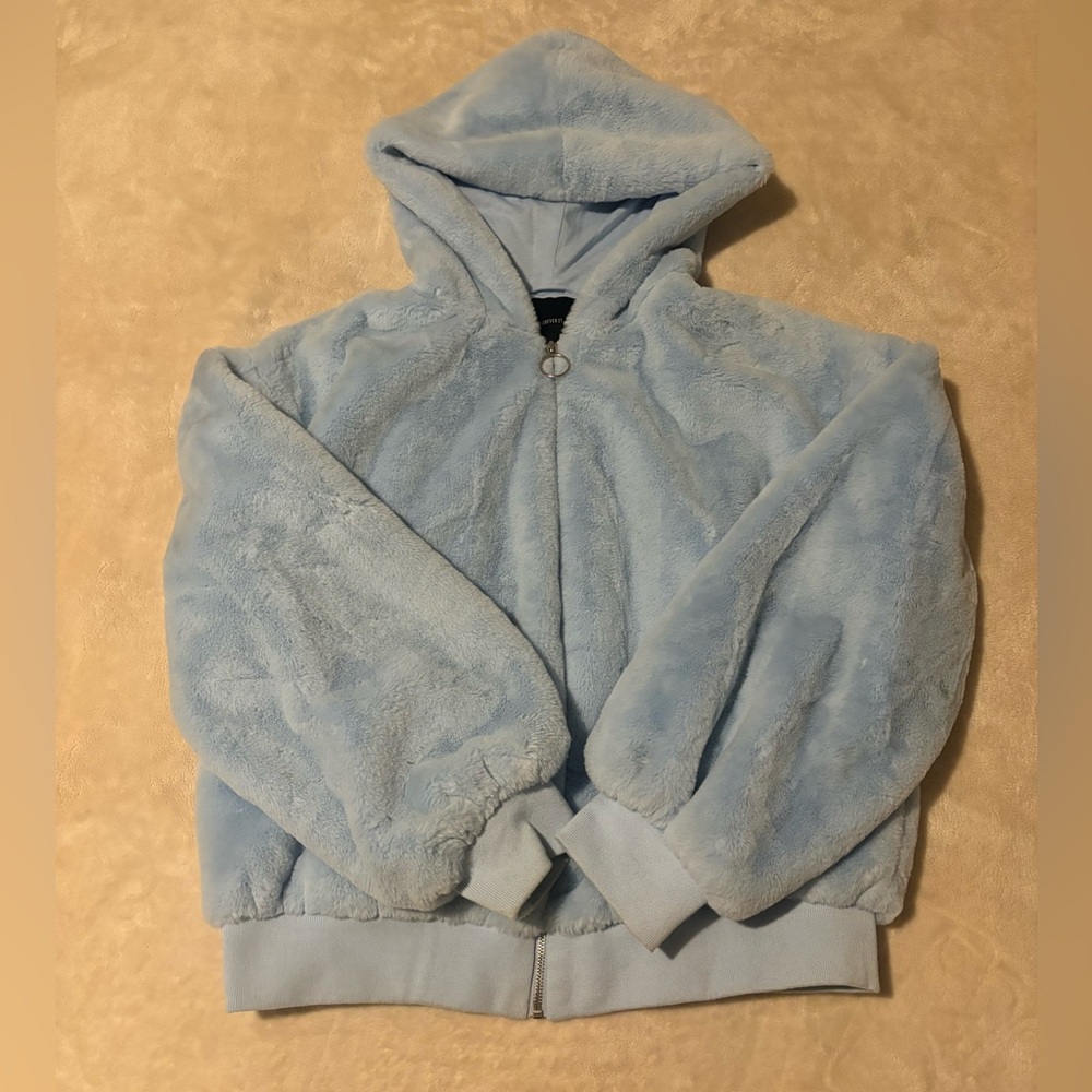 Baby Blue Forever 21 Fluffy Bomber Jacket